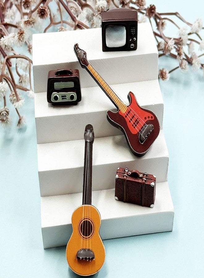Suartus 2PCS 1:12 Mini Musical Instrument Guitar Wooden Bass Guitar Model Display Ornaments for Mini Music Room Accessories Model Home Decoration Fairy Garden Accessories - Image 3
